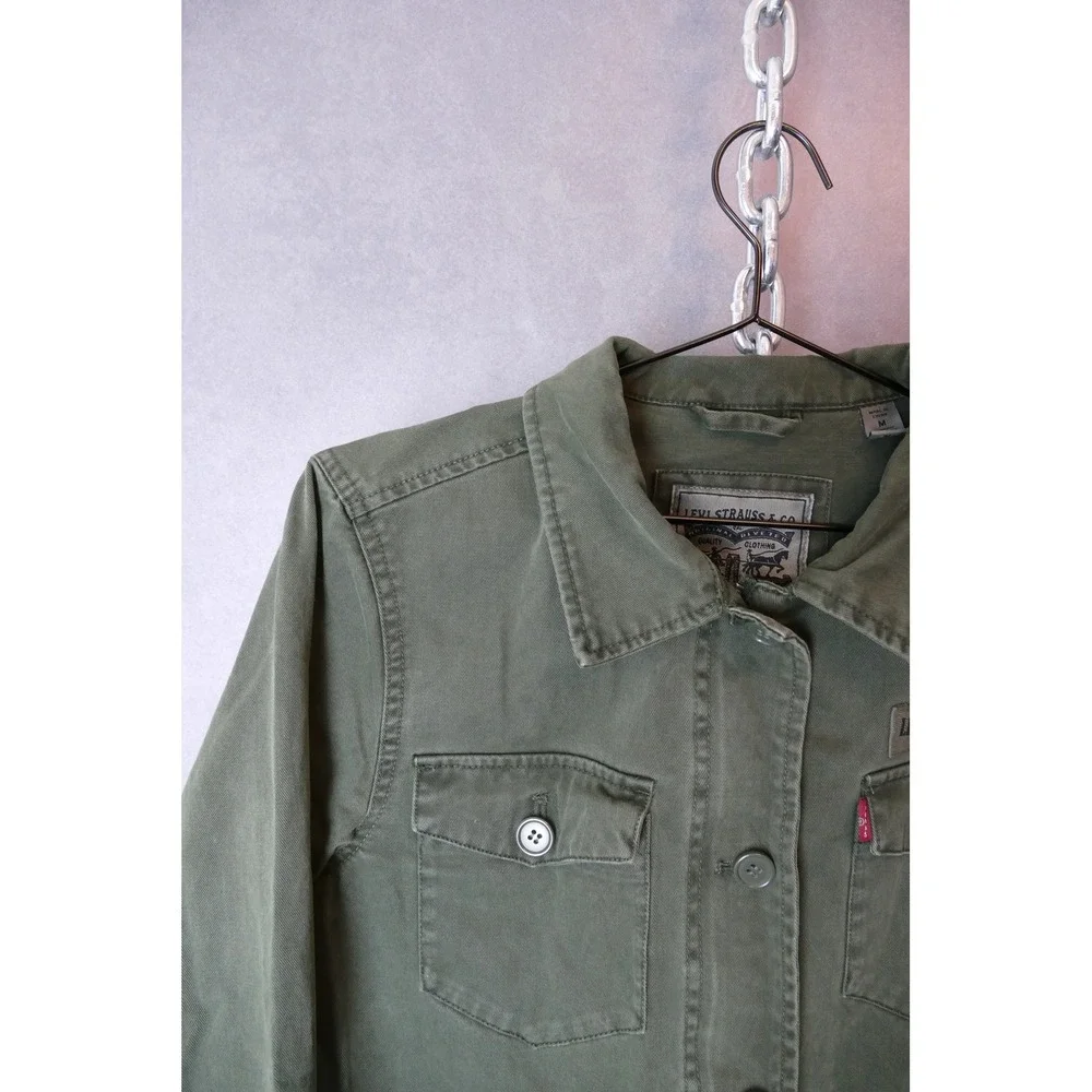 Levi's Military Style Olive Green Shirt Jacket Patches Star Eagle Womens Medium‎ - Picture 6 of 11